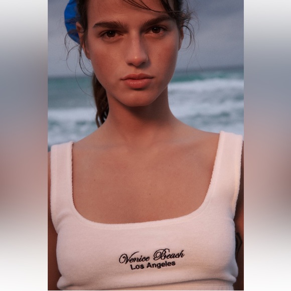 Zara Text Terrycloth Venice Beach Los Angeles crop tank top - Picture 4 of 11